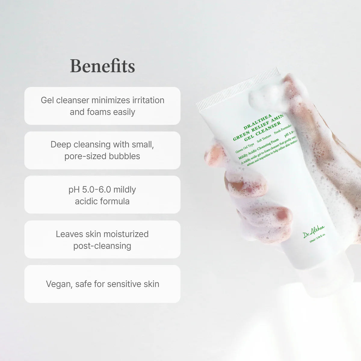 Švelnus gelinis prausiklis "Green Relief Amino Gel Cleanser", 100 ml