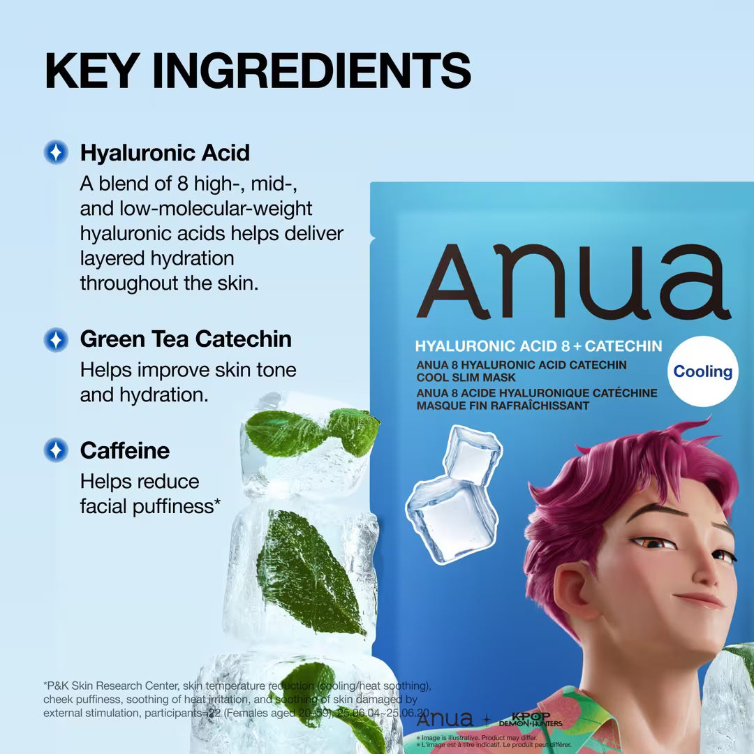 Riboto leidimo vėsinanti lakštinė veido kaukė "K-Pop Demon Hunters 8 Hyaluronic Acid Catechin Cool Slim Mask"
