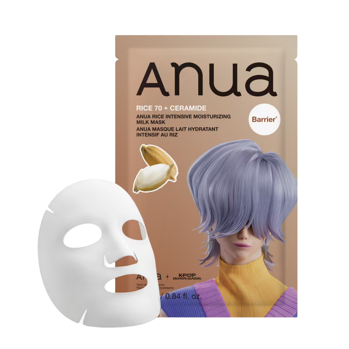 Riboto leidimo drėkinamoji lakštinė veido kaukė "Demon Hunters Rice Intensive Moisturizing Milk Mask"
