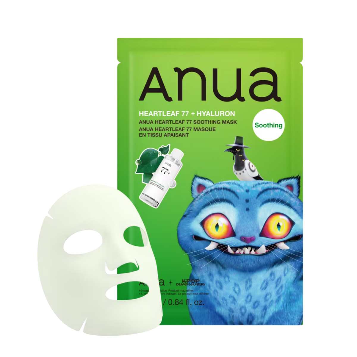 Riboto leidimo raminamoji lakštinė veido kaukė "K-Pop Demon Hunters Heartleaf 77 Soothing Mask"